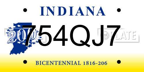 754QJ7 Indiana License Plate