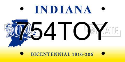 754TOY Indiana License Plate