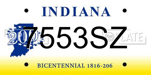 7553SZ Indiana License Plate