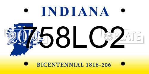 758LC2 Indiana License Plate