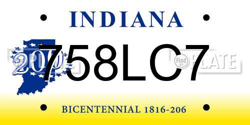 758LC7 Indiana License Plate