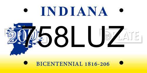 758LUZ Indiana License Plate