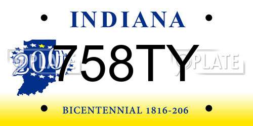 758TY Indiana License Plate