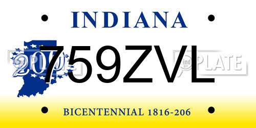 759ZVL Indiana License Plate