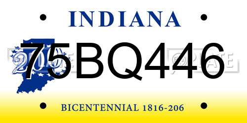 75BQ446 Indiana License Plate
