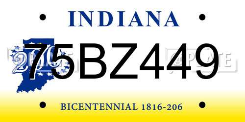 75BZ449 Indiana License Plate