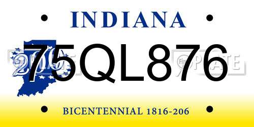 75QL876 Indiana License Plate