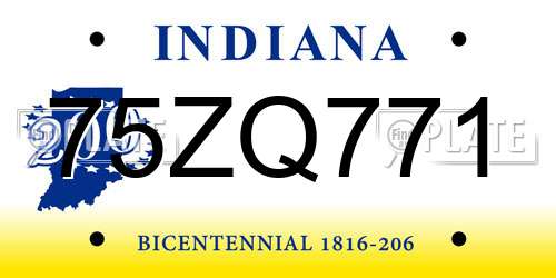 75ZQ771 Indiana License Plate