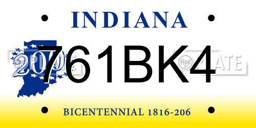 761BK4 Indiana License Plate