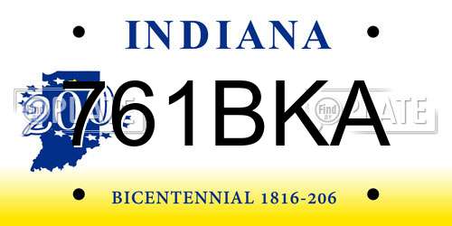 761BKA Indiana License Plate