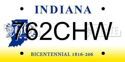 762CHW Indiana License Plate