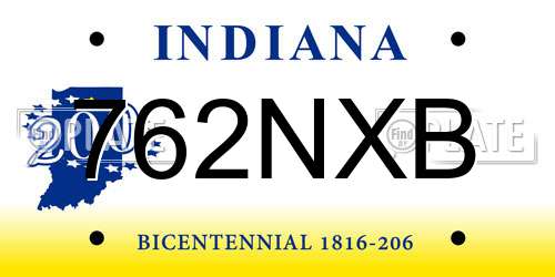 762NXB Indiana License Plate