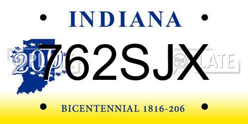 762SJX Indiana License Plate