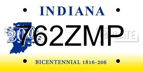 762ZMP Indiana License Plate