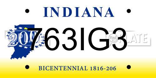 763IG3 Indiana License Plate