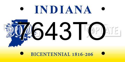 7643TO Indiana License Plate