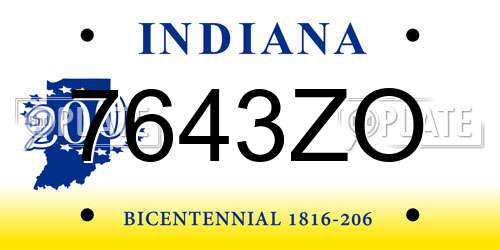 7643ZO Indiana License Plate