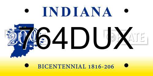 764DUX Indiana License Plate