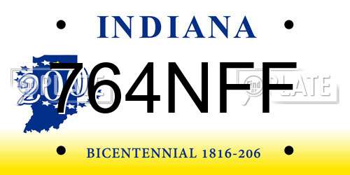764NFF Indiana License Plate