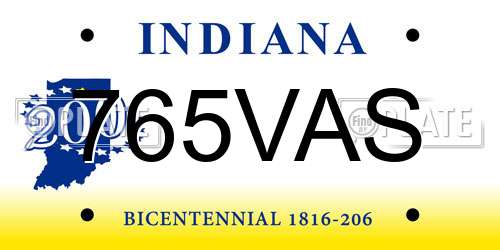 765VAS Indiana License Plate