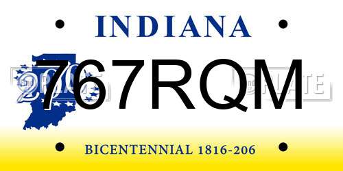 767RQM Indiana License Plate