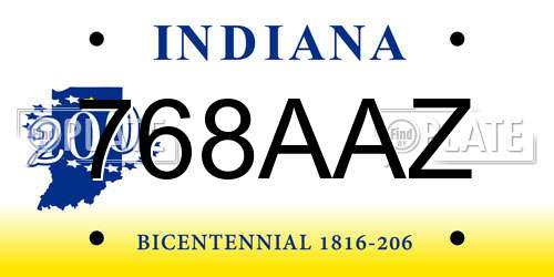 768AAZ Indiana License Plate