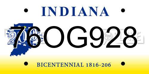 76OG928 Indiana License Plate