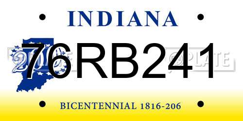 76RB241 Indiana License Plate