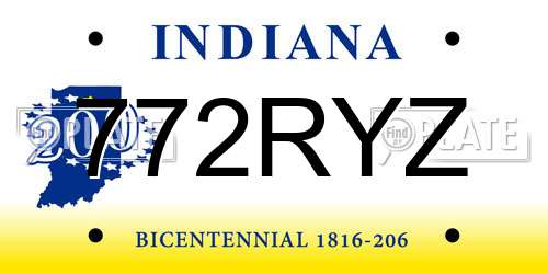 772RYZ Indiana License Plate