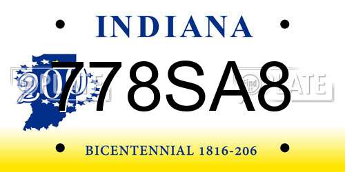 778SA8 Indiana License Plate
