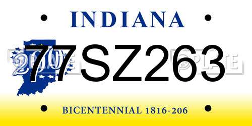 77SZ263 Indiana License Plate