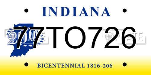 77TO726 Indiana License Plate