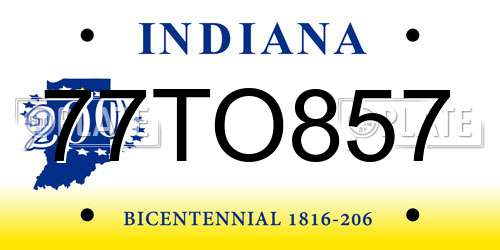 77TO857 Indiana License Plate
