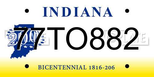 77TO882 Indiana License Plate