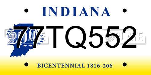 77TQ552 Indiana License Plate