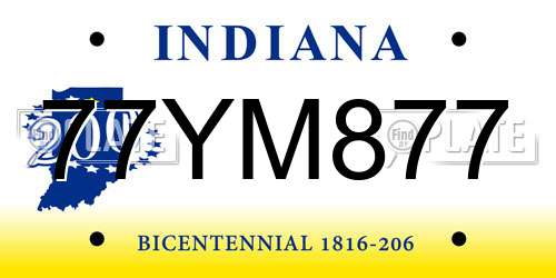 77YM877 Indiana License Plate