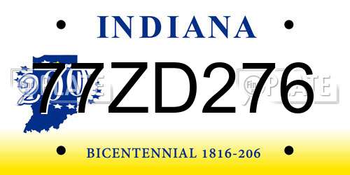 77ZD276 Indiana License Plate