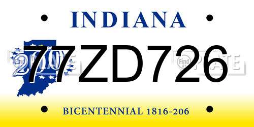 77ZD726 Indiana License Plate