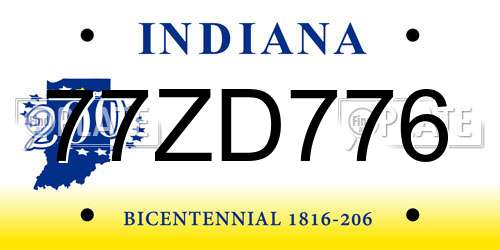 77ZD776 Indiana License Plate