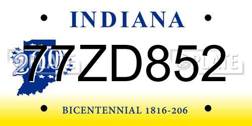 77ZD852 Indiana License Plate
