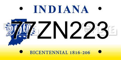 77ZN223 Indiana License Plate