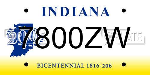 7800ZW Indiana License Plate