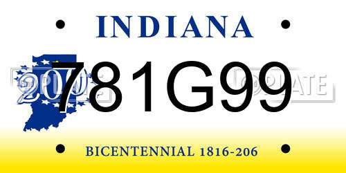 781G99 Indiana License Plate