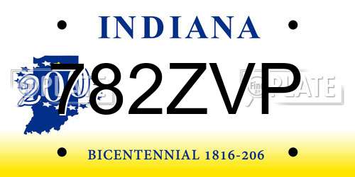 782ZVP Indiana License Plate