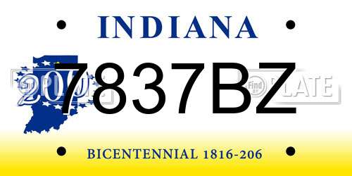 7837BZ Indiana License Plate