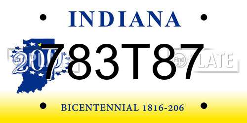 783T87 Indiana License Plate