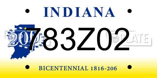 783Z02 Indiana License Plate