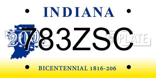 783ZSC Indiana License Plate