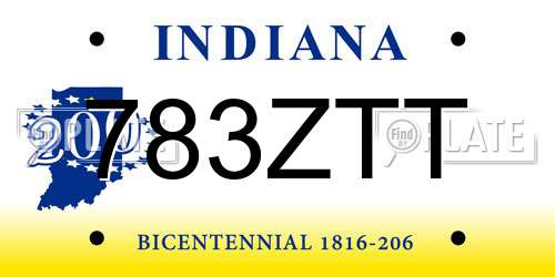 783ZTT Indiana License Plate