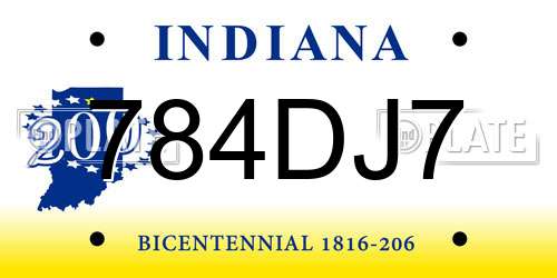 784DJ7 Indiana License Plate